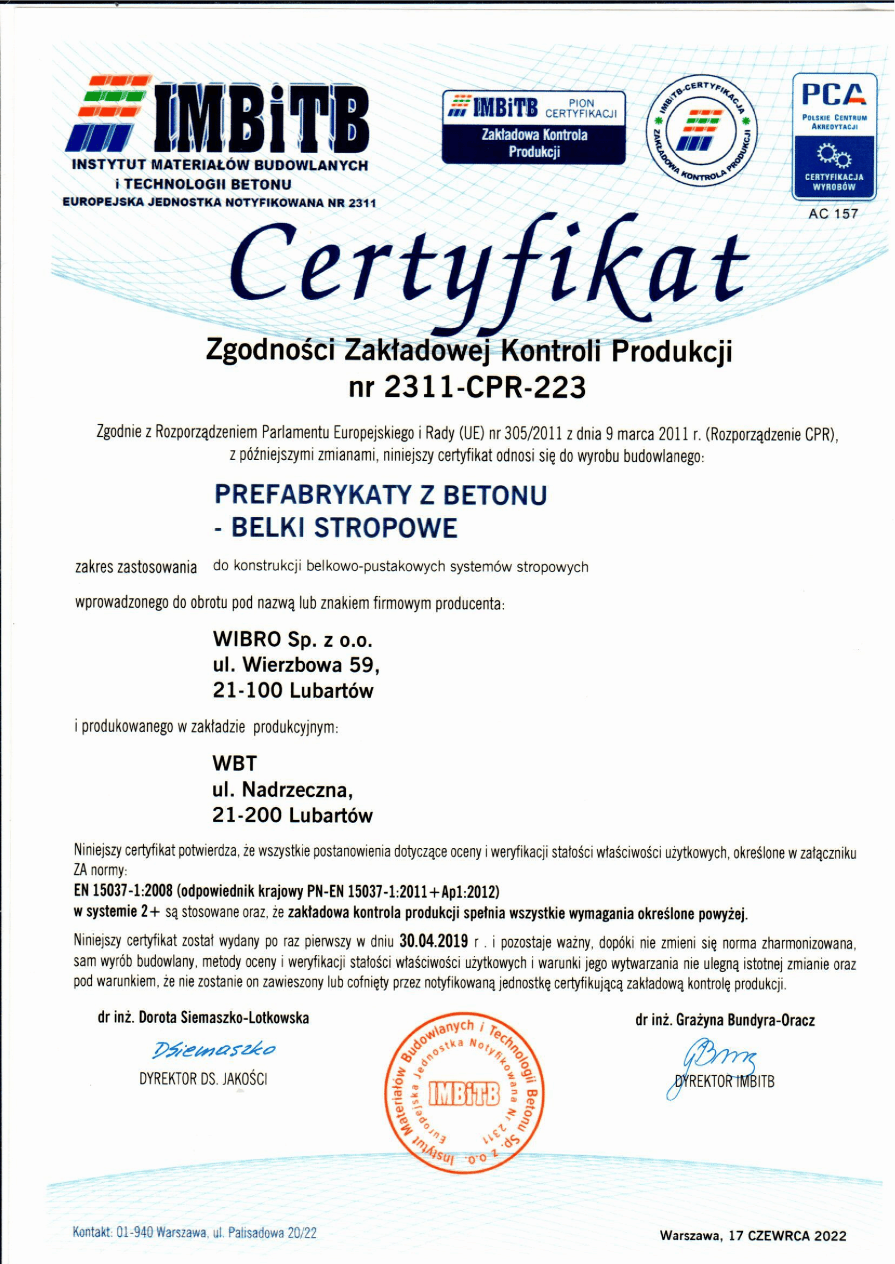ZKP Certyfikat Belki Stropowe