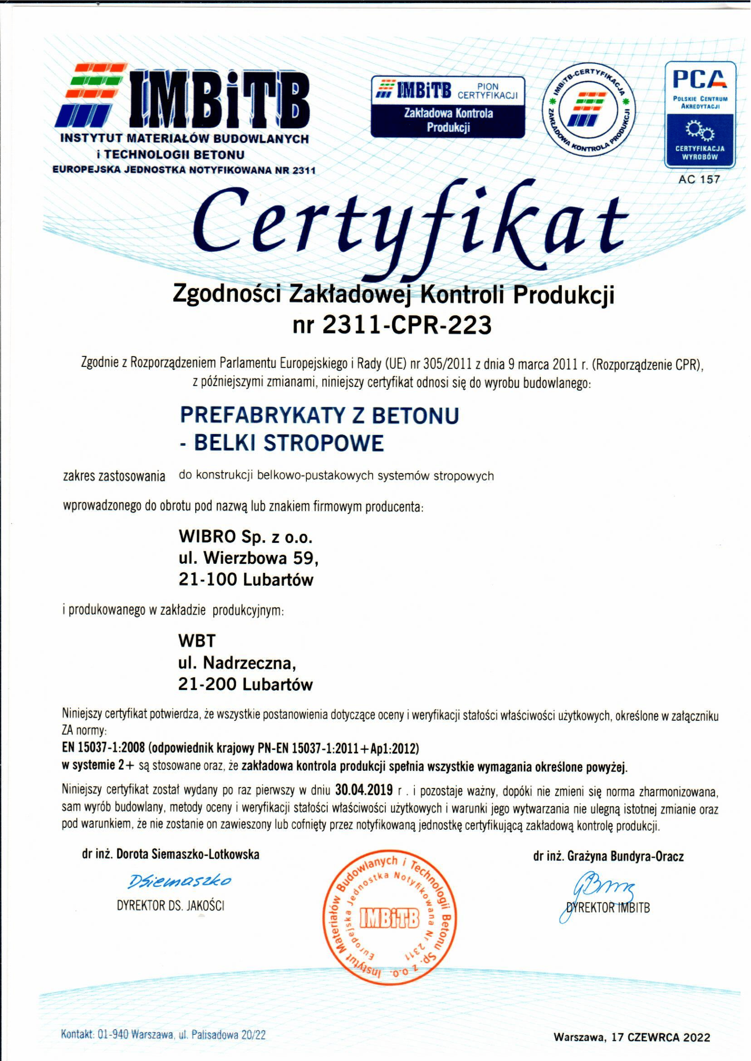 ZKP Certyfikat Belki Stropowe