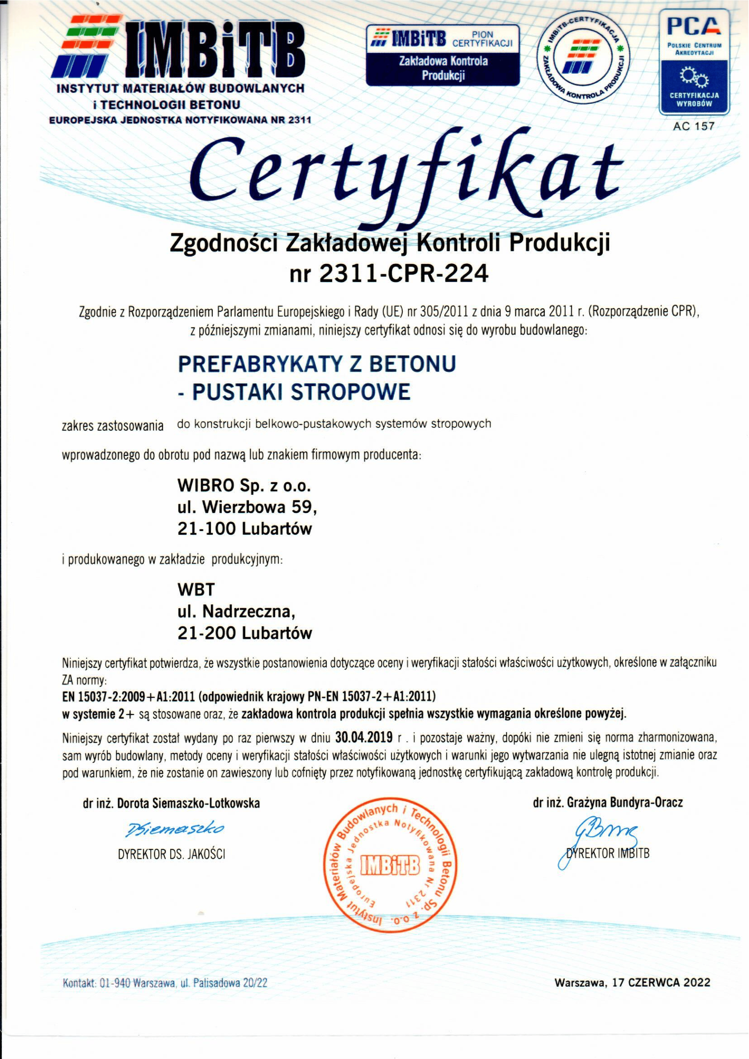 ZKP Certyfikat Pustaki stropowe